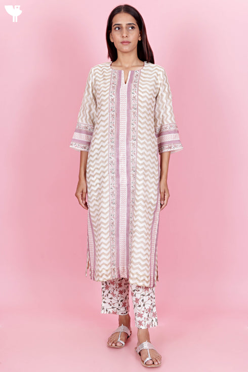 Chanderi Silk Kurta And Pant Set With Block Print